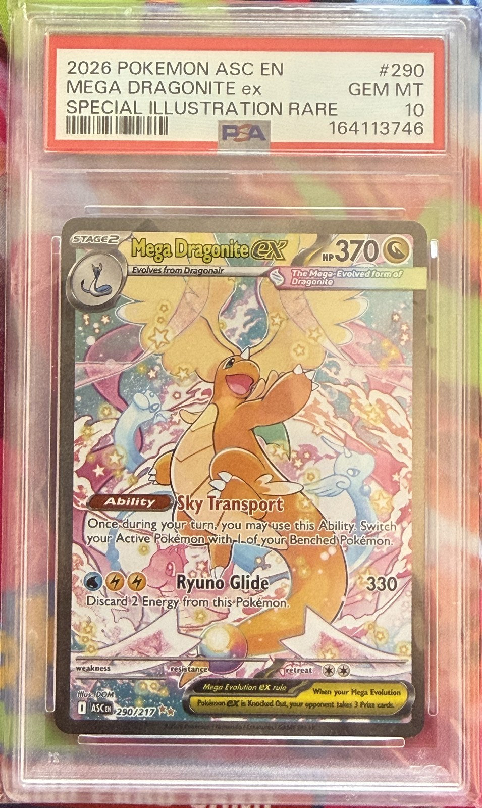 Mega Dragonite ex, Ascended Heroes 290/217 Special Illustration Rare, graded PSA 10 Gem Mint, certification 164113746