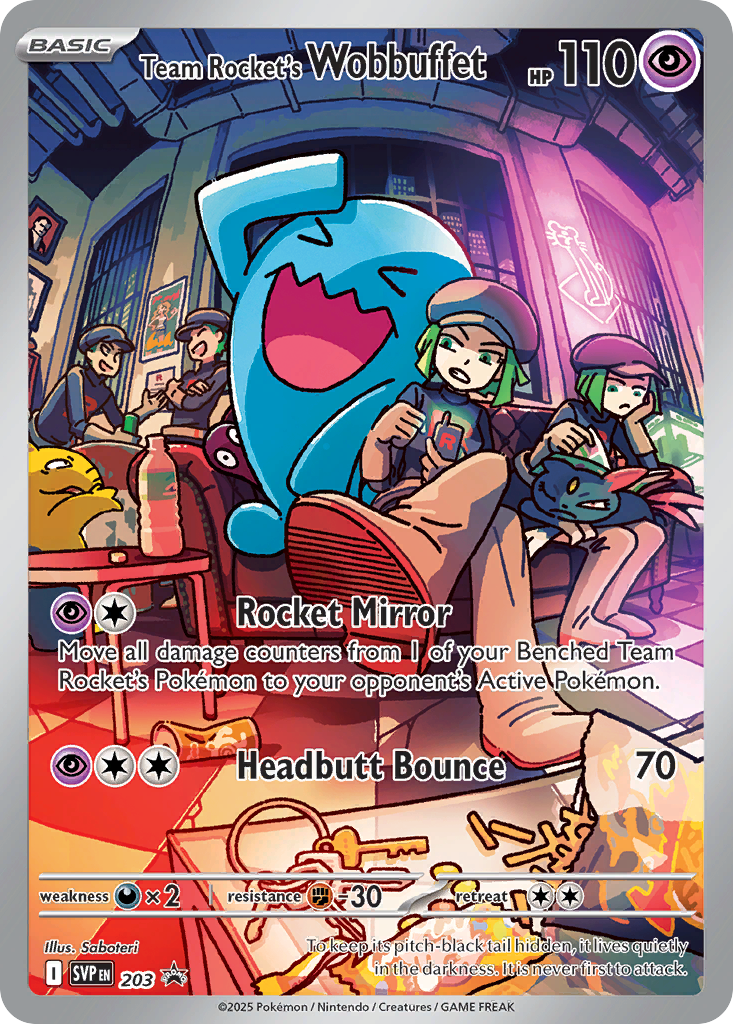 Team Rocket's Wobbuffet promo, Scarlet & Violet Black Star Promo 203, English Pokémon card