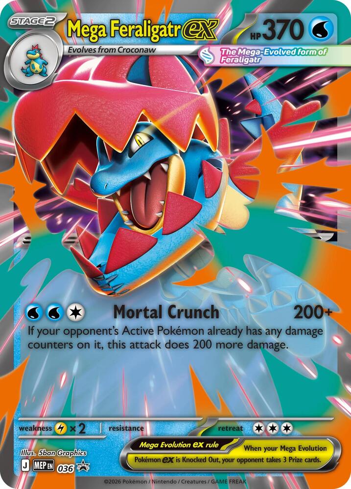 Mega Feraligatr ex, Mega Evolution Promo 036, English holofoil promo card